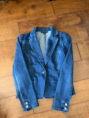 Women's Blue Denim Blazer Jacket - Casual Tailored Style